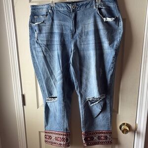 Ashley Stewart Blue Ankle Cropped Jeans with Bohemian Flair